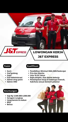 Lowongan Kerja J&T Express Info selengkapnya pendaftaran klik link di Bio...!!! Note: Ingat Pendaftaran gratis...!!! #foryou #jnt #untukmu #loker #infoloker #fyp #xybca #bumn #bumnuntukindonesia #pekerjakeras
