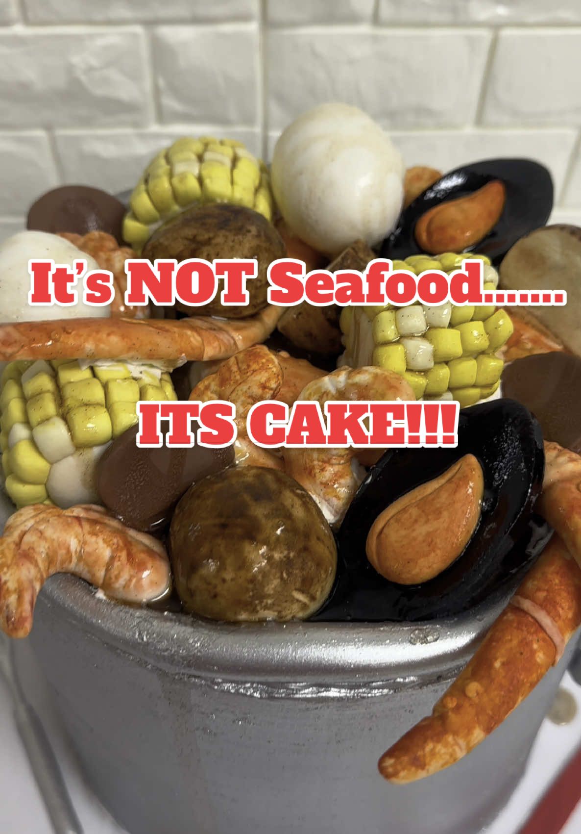 SEAFOOD BOIL… but make it cake! This one’s all buttercream with fondant details—no crab legs were harmed! Would you try it?? #ButtercreamQueen #SeafoodCake #ClevelandBakery #SweetCornerCakes #CustomCakesCLE #BedfordOhio #ViralCake #FoodIllusion #FondantFun 