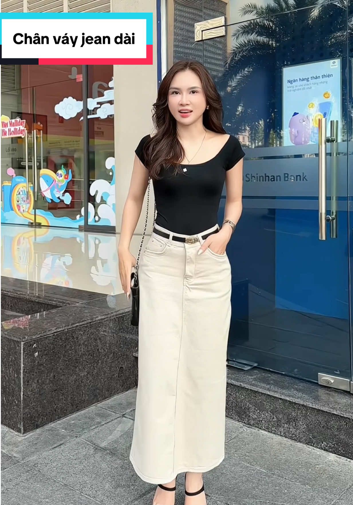 Chân váy jean mềm dễ phối đồ cực #chanvaydai #chanvayjean #chanvaycongso 