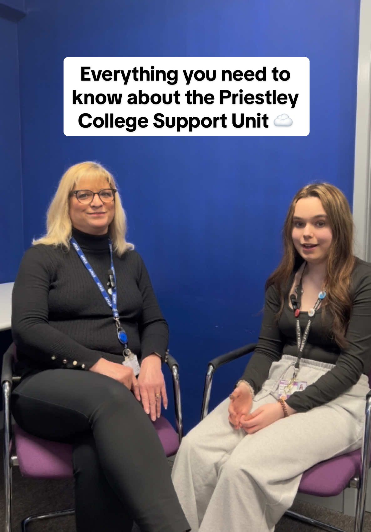 At Priestley College, we care about your wellbeing☁️ Join us as we hear from second-year student Baylee and Inclusion Manager Rachel about the comprehensive support network on campus. Whether you need a confidential chat with the wellbeing team or a focused study space, we're here for every student facing challenges like stress and anxiety. Your comfort and success are our priority.   #PriestleyCollege #Inclusion #StudentWellbeing #SupportSystem #CollegeCare #MentalHealthAwareness
