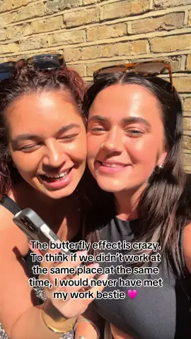 The butterfly effect is crazy.  To think if we didn’t work at the same place at the same time, I would never have met my work bestie 🩷@hairbymiamills  #workbestie #london #hairdressers #workwife #butterflyeffect #fyp 