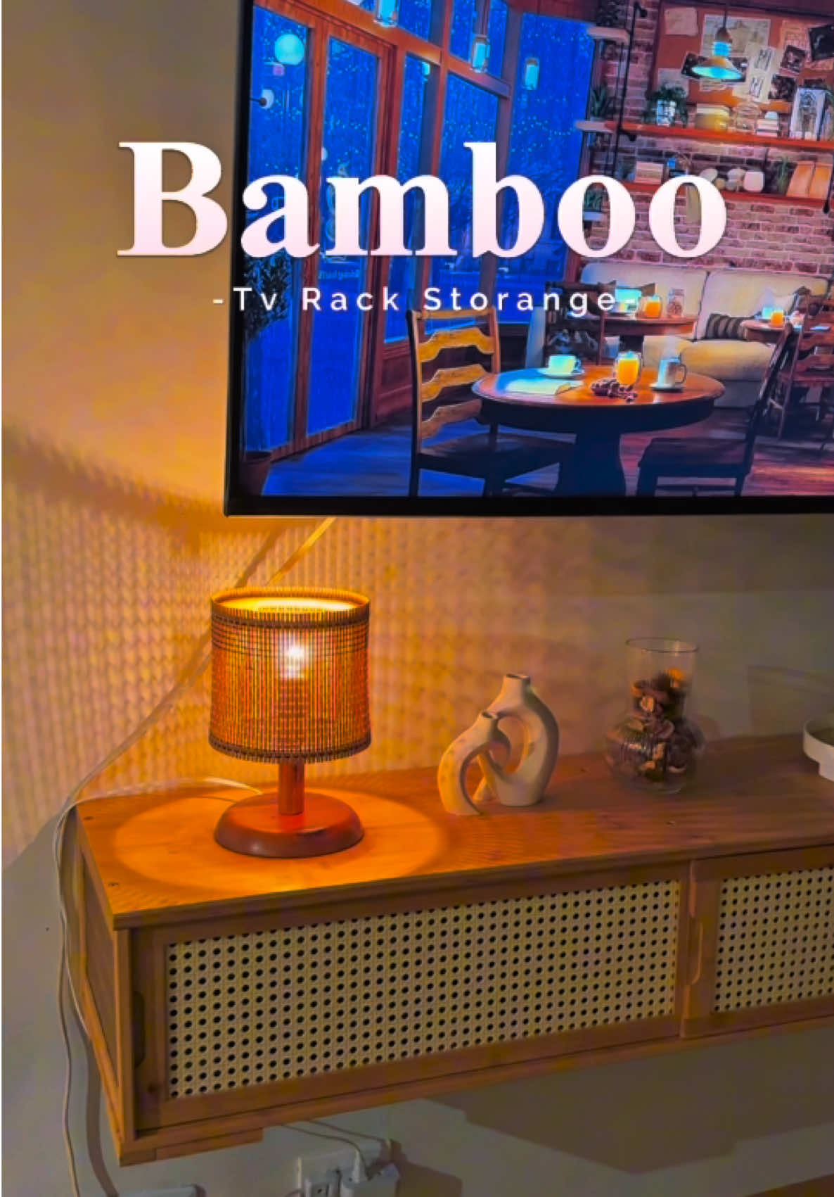 Ang cozy lang talaga netong Bamboo tv rack na to,best budol! 🥹 #bamboo  #tvrack #wallmount #bamboocabinet  