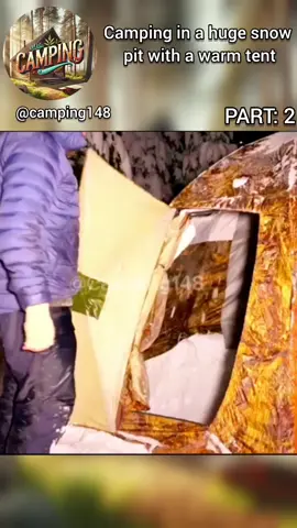 CAMPING IN A HUGE SNOW PIT WITH A WARM TENT - PART: 2 #camping #building #campinglife #bushcraft #Outdoors #survival #outdoor #shelter #asmr #SATISFYING #VIRAL #FORYOU #fyp 