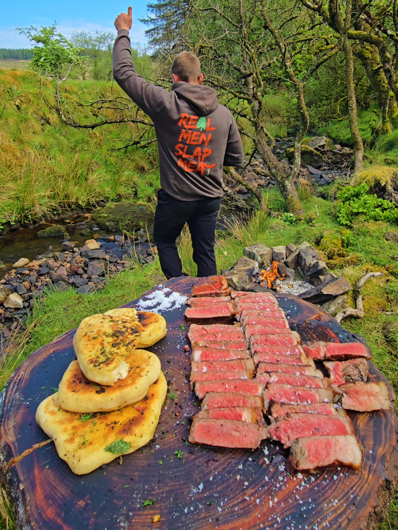 Perfect Steak🔥 cooked on Stone 😎 #fyp #menwiththepot #asmr #food #cooking #nature 