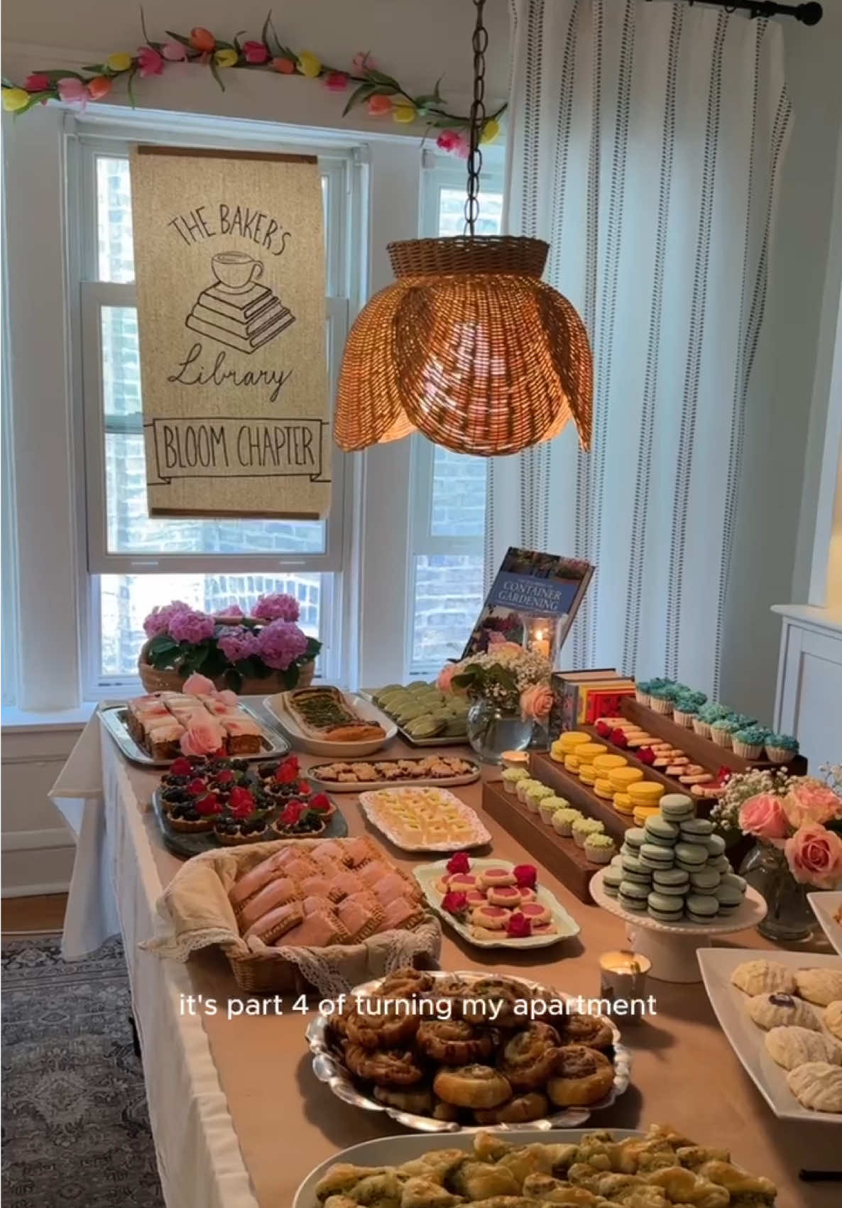 Part 4 of the Bloom Chapter 🌷 of our bakery at home event, The Baker’s Library 📚🥐 It’s morning of setup and the final reveal of all the little details! I’ll be posting more about the full menu and recipes so stay tuned and follow for more! #baking #bakery #hosting #bakeryathome #homecafe #cozyathome #tablescape #friendship #gathering