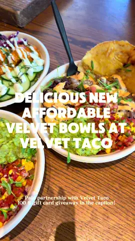 Come with me to check out the new Velvet bowls at @Velvet Taco ! With their classic tacos like their chicken tikka, angus beef barbacoa and more in bowl form! You have options to sub slaw in lieu of rice and add any extra protein to these bowls! It’s always been a dream of mine for velvet taco to make their tacos into bowls and they were so good!  We’re doing a 100 dollar giftcard giveaway too!  To enter to win  1. Like this post  2. Tag a friend in the comments  3. Follow @realvelvettaco !  The winner will be messaged privately in 1 week from posting! #VelvetBowls #VelvetTacoPartner