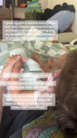 Her little fingers wrapped around mine is all she needs to feel safe. Is it exhausting to feel like your needed 24/7?  Yes. But would I change it for the world? No not ever I will always do this until she no longer needs me for comfort.  #momlife #comfort #toddlersoftiktok #girlmom #motherhood #motherhoodunfiltered #momtok 