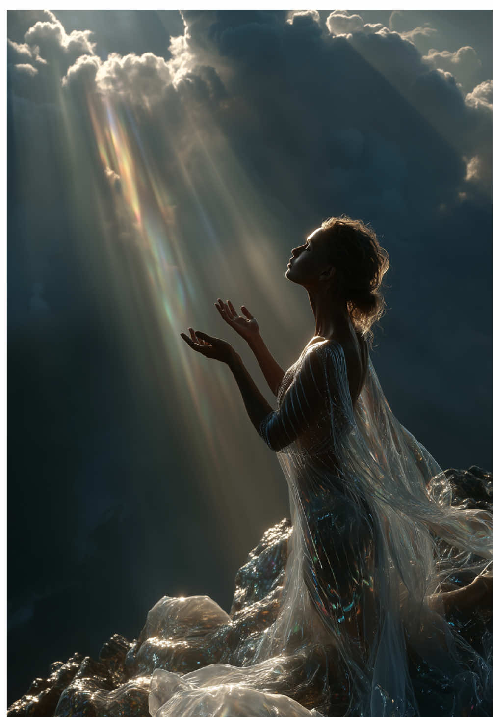 When the soul raises its hands 🪽  In that moment, it remembers who it truly is #spiritualtiktok #soulawakening #divinefeminine #cosmicenergy #visualpoetry   #aiartvideo #starseedjourney  #soulremembers #foryou #fyp