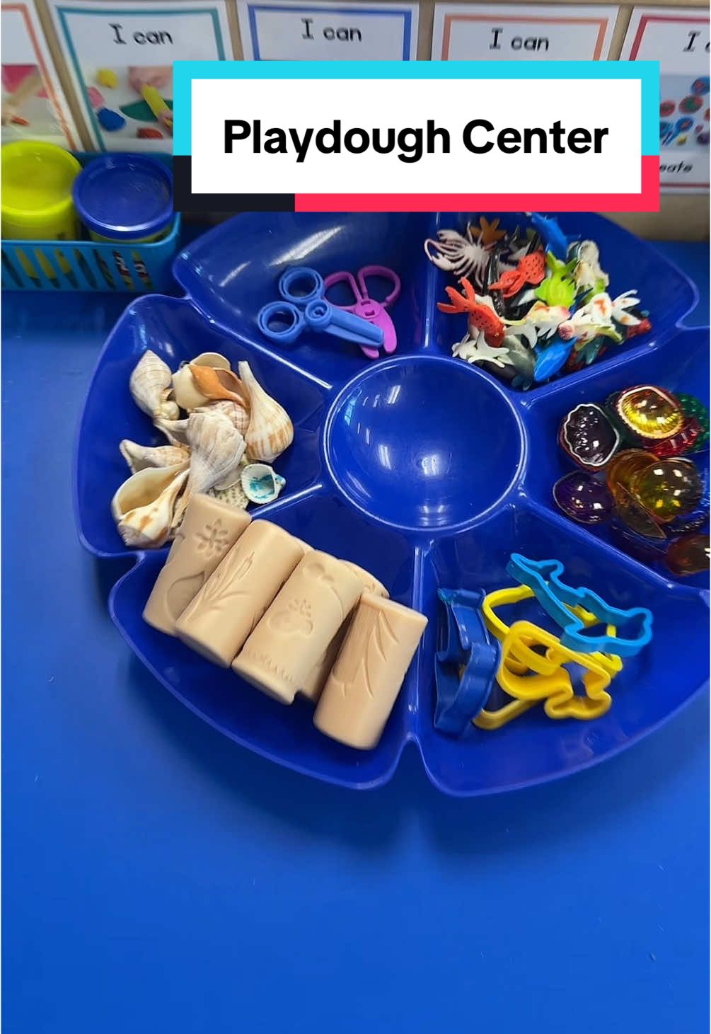 Preschool Play-Doh center—ocean edition! 🌊🐚 This week we’ve got real seashells, translucent textured shells (linked on my Amazon storefront!), ocean animal manipulatives, ocean-themed cookie cutters, and rollers. Simple, hands-on ocean fun that’s perfect for fine motor play and creativity!