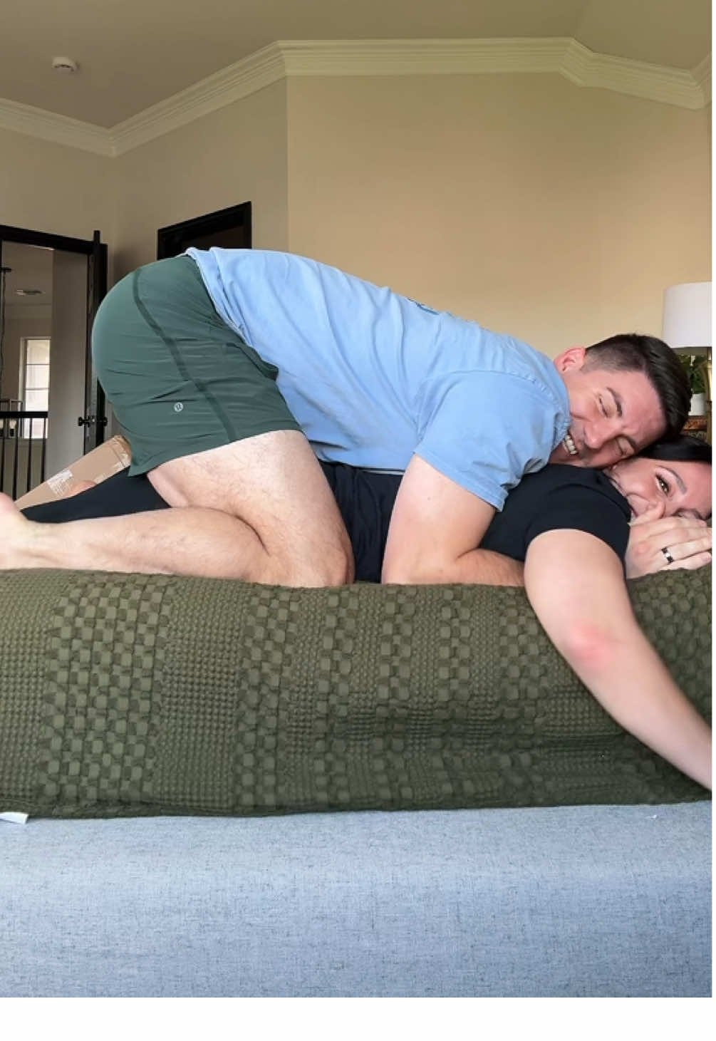 Highly recommend getting a human weighted blanket 🙂 #couple #marriage #marriedlife #relatable #noahandlori 