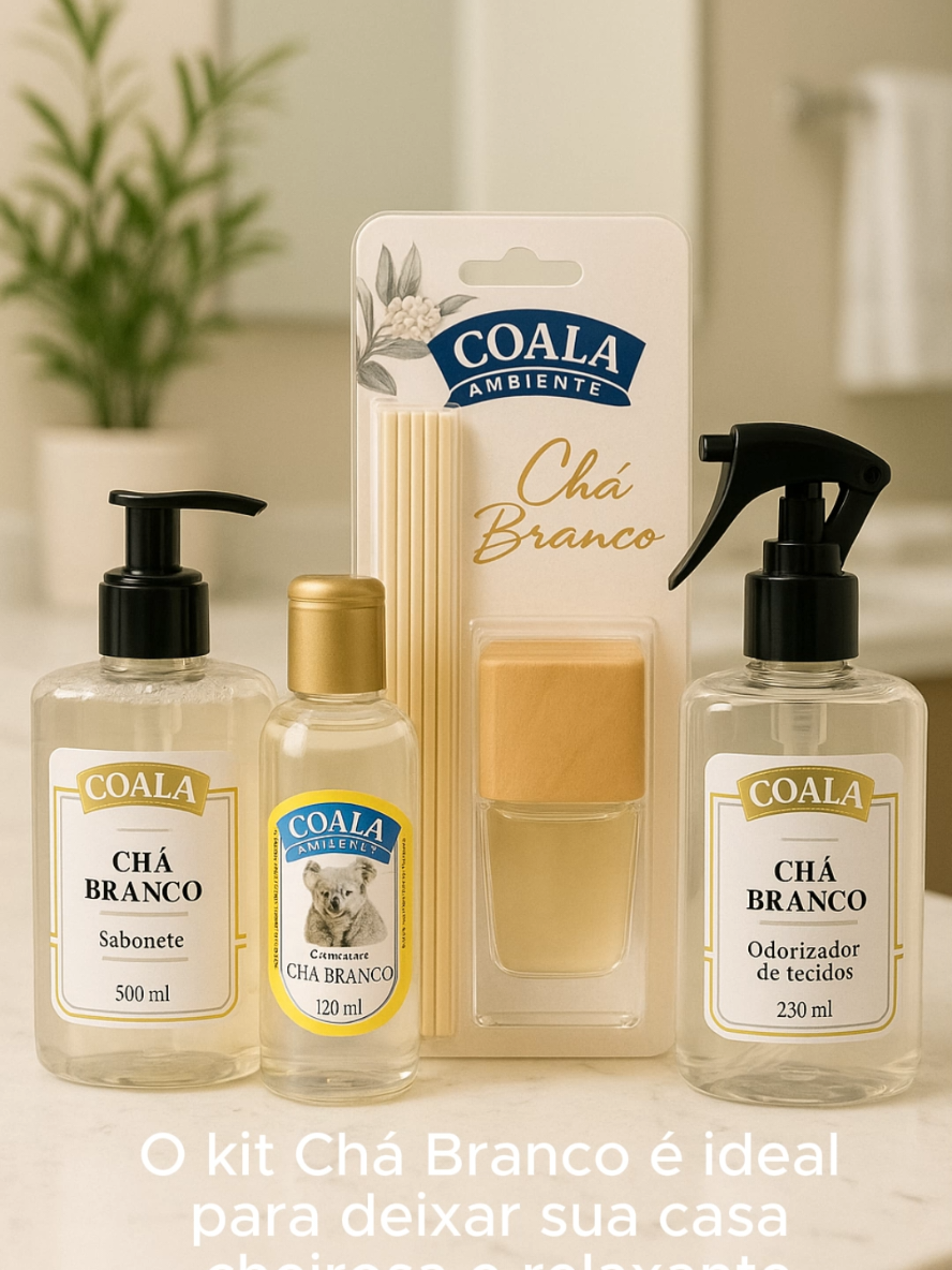 Sua casa merece esse toque de SPA! Cheirinho de limpeza, conforto e sofisticação com o Kit Chá Branco 🌿 Garanta o seu agora com desconto exclusivo! #casacheirosa  #chabranco  #spaemcasa  #coalahome  #aromatizador  #tiktokshopchegou  #ConSantanderConecto 