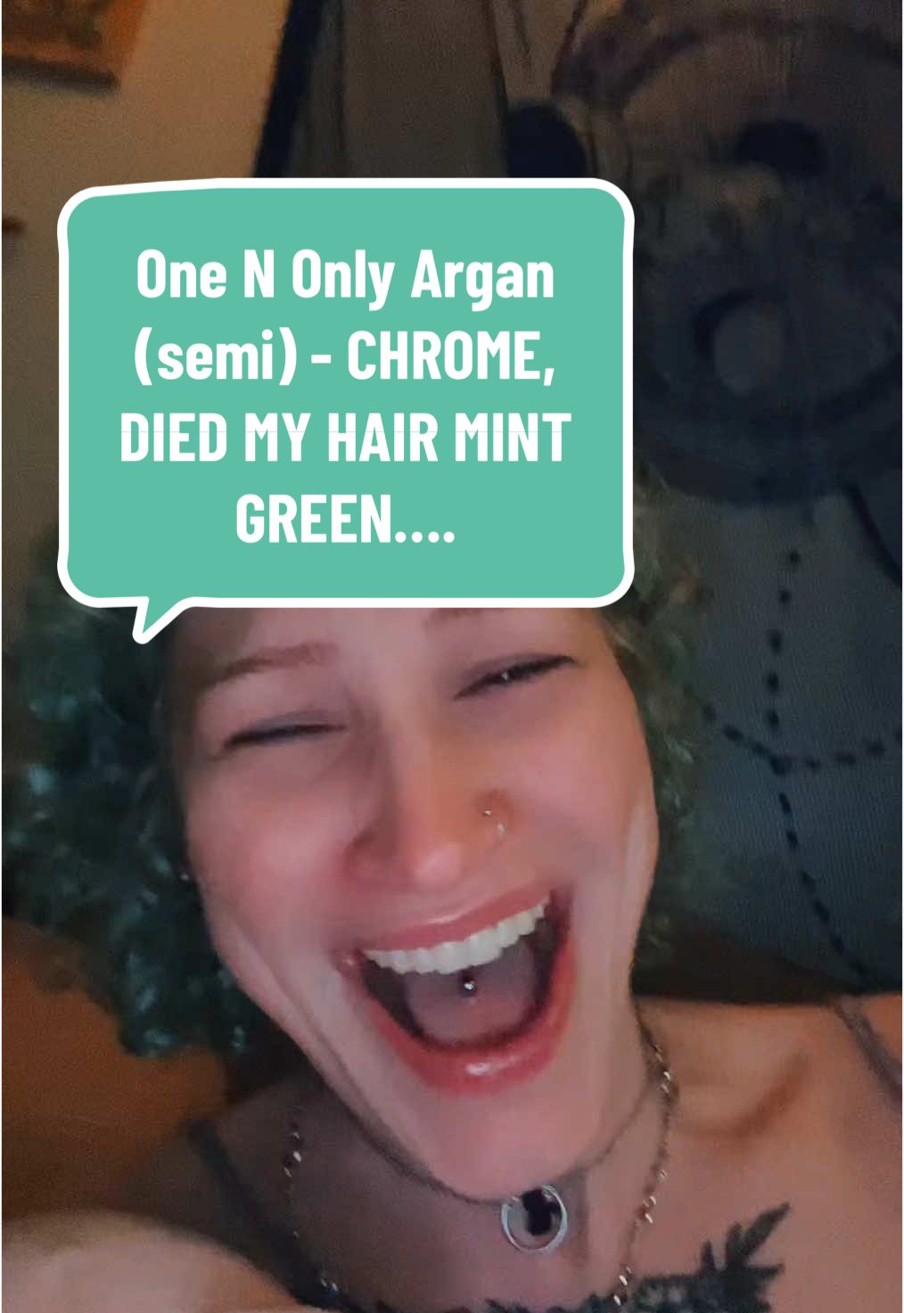 My hair was previously a platinum/white, if anyone was curious. #arganoil #semipermanent #chrome #onenonly #sallybeauty #green #crap #badtiming 
