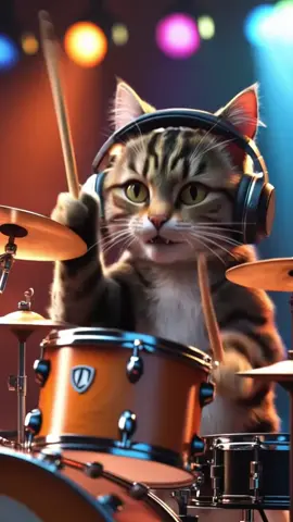 Gatinho  baterista...#musica #viralvideos #ia #tiktokviral #videoviral #rockinroll #satisfyingsound
