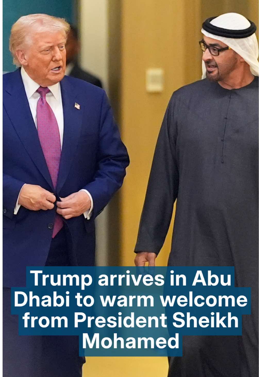President Donald Trump has arrived in Abu Dhabi to a warm welcome from President Sheikh Mohamed. The two leaders walked through the airport terminal together as traditional Emirati drums played. #us #uae #trump #mbz #abudhabi #donaldtrump