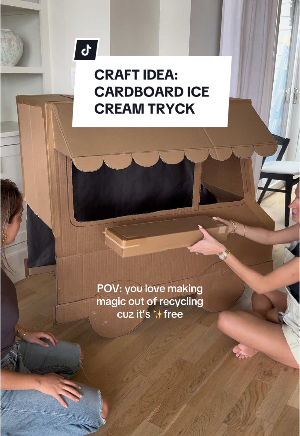 Had this idea after looking at my pile of recycling, and omg it’s so cute 😭 setting up for our ice cream social next, do I add string lights over the table or too much!? #DIY #cardboard #icecream #crafts 