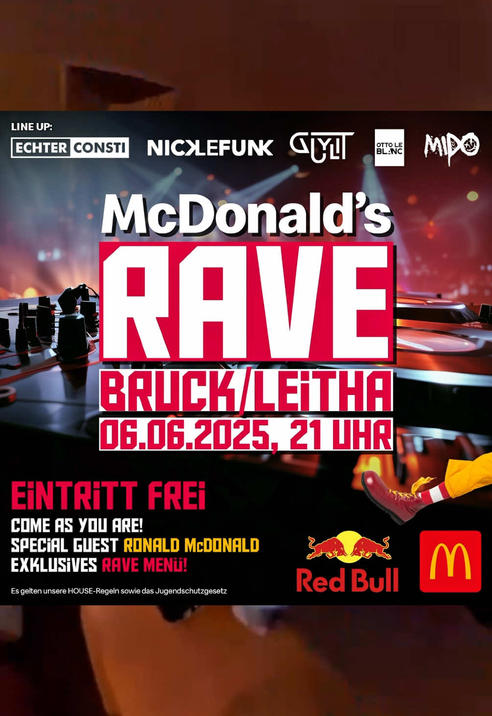 Jetzt heißt es nicht mehr lange warten bis wir euch auch beim McDonald’s Rave in Bruck/Leitha begrüßen dürfen 🥳 📅 06.06.2025 ab 18 Uhr 📍 Bruck an der Leitha | NÖ 📸 McDonald‘s Rave Gleisdorf #mcdonaldsrave #mcrave #burgerrave 