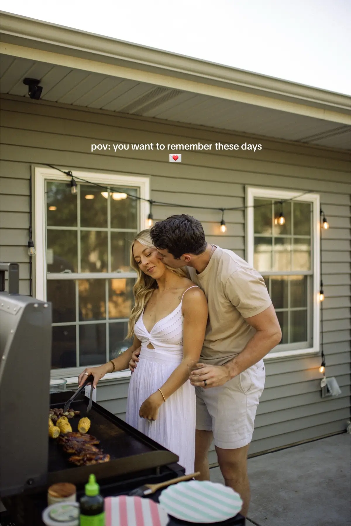 as much as i pray and dream of what’s to come, i’m soaking in the beauty of what already is — slow evenings, good food, and love in every corner of our little home and small-town life. sneak peak of a fun shoot with @ELISE that i will cherish forever 🥺 #midwestsummer #husbandwife #marriedlife #nokids #dinks #barbeque #grilling  