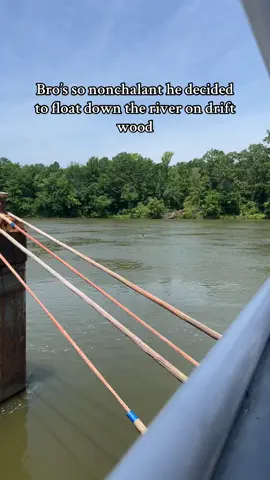 We asked if he was good and had a life-ring ready for him, he just gave us a thumbs up and kept floating 💀 #nashville #nashvilletn #tennessee #tennesseeriver #broadway #river #driftwood #floating #crazy #fyp #trending #countrytiktok #country 