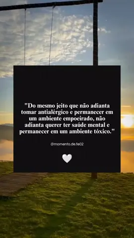 Reflexão do Dia ✨ Não adianta tomar antialérgico e ficar num lugar empoeirado, da mesma forma que querer ter saúde mental e permanecer num ambiente totalmente tóxico! Reflita!🤍✨😉 #frasesmotivadoras #motivacional #reflexão #status #fyp 