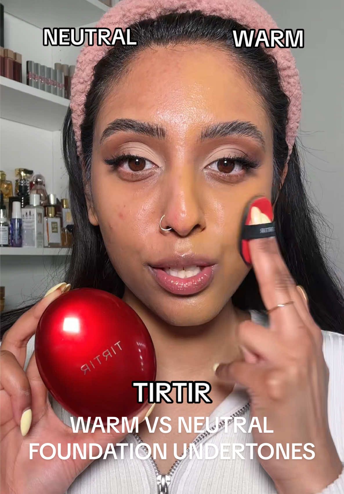WARM VS NEUTRAL here are some differences between undertones with very popular foundations!  Warm Products:  @TIRTIR Inc. shade 33W  @Haus Labs by Lady Gaga shade 360  @maccosmetics shade NW40  Neutral Products: Tirtir shade 34N Haus Labs shade 370  MAC shade NC44   #undertone #warmundertone #neutralundertone #foundation #makeuptips #makeupforbeginners #brownskin #browngirlbeauty #BeautyReview #fyp 