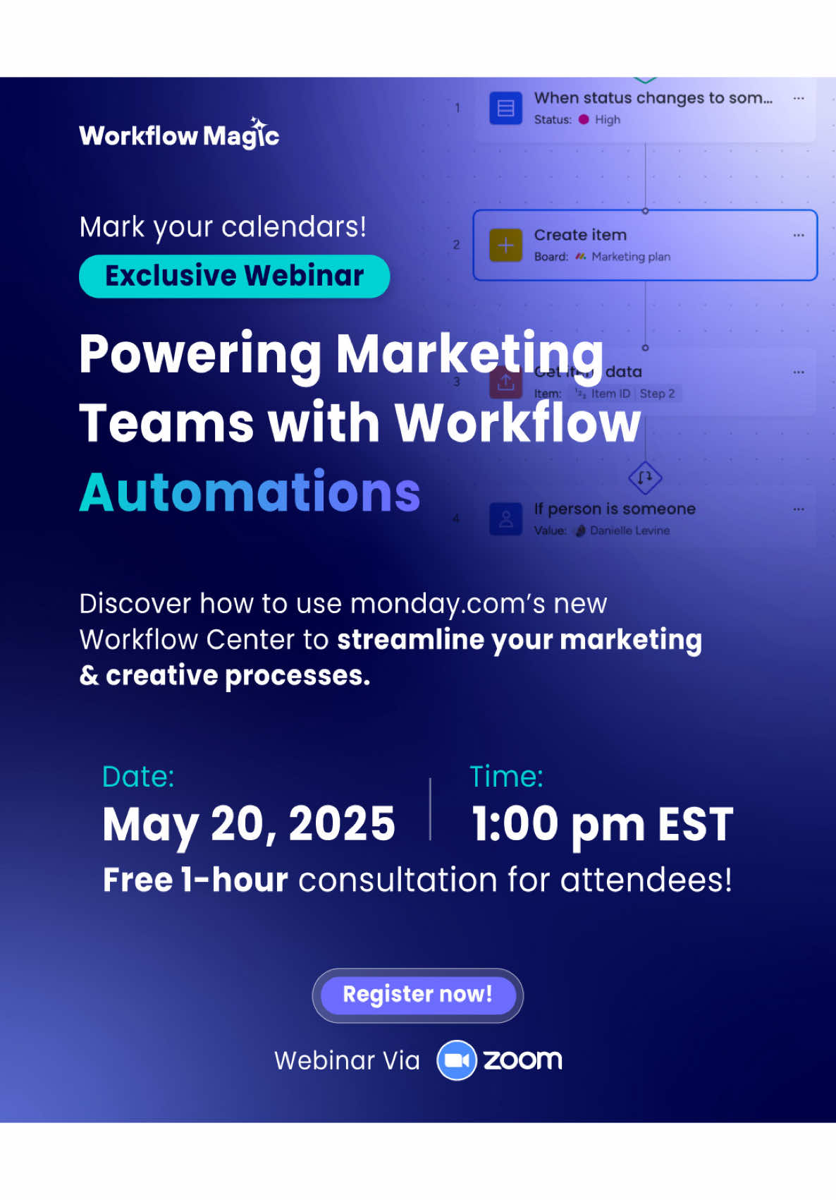 Marketing team buried in manual work? Join our free webinar to discover how to automate it all with monday.com's new Workflow Center! 📆 May 14, 2025 at 1:00 PM EST 🧠Learn to streamline creative processes ✨ Automate cross-board tasks 🎯 Boost team productivity 🎁 Plus, get a free 1-hour strategy session just for attending! 👉Tap the link to register now! Let's power up your workflows! #workflowcenter #mondaydotcom #marketingautomation #teamsuccess #webinar2025