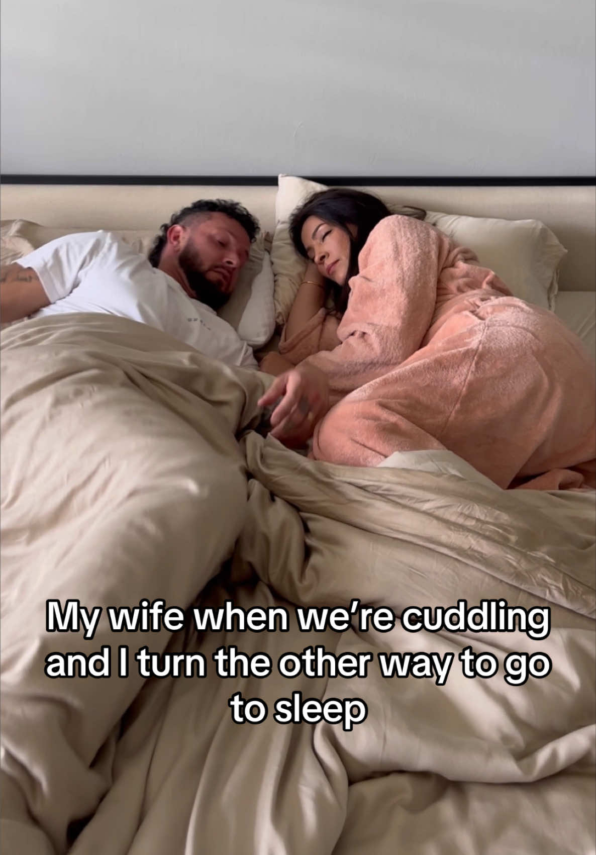 They’re so dramatic😭😂 #couple #cuddle #wife #fyp 