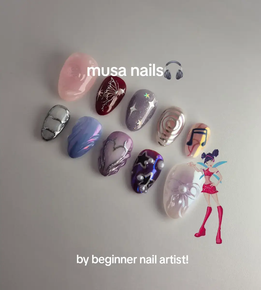 Musa winx club inspired nails 🎧🎶 - - #winx #winxclub #musa #pressonnails #nailart #richmondbc #fypシ #canada #vancouver #SmallBusiness #beginnernailartist 
