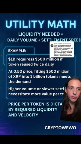Replying to @💢💢💢 #greenscreen Most people think XRP needs to pump because of hype or supply but it’s deeper than that. This is the utility math behind why price rises when XRP is actually used not just held. Forget market cap. This is about liquidity, velocity, and demand #XRP #CryptoEducation #UtilityOverHype #LiquidityMath #ODL #RippleNet #TokenVelocity #ISO20022 #CryptoWithEyesWideOpen #CryptoExplained #XRPCommunity #DigitalAssets #NotFinancialAdvice