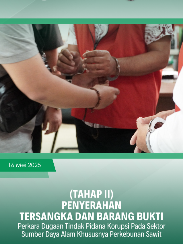PENYERAHAN TERSANGKA DAN BARANG BUKTI (TAHAP II) PERKARA DUGAAN TINDAK PIDANA KORUPSI PADA SEKTOR SUMBER DAYA ALAM KHUSUSNYA PERKEBUNAN SAWIT Pada hari ini Jumat tanggal 16 Mei 2025 telah dilaksanakan Tahap II (Penyerahan Tersangka dan Barang Bukti) terhadap 5 (lima) Orang Tersangka yaitu : RM selaku Bupati Musi Rawas Tahun 2005 s/d 2015,  ES selaku Direktur PT. DAM Tahun 2010; SAI selaku Kepala Badan Penanaman Modal dan Pelayanan Terpadu Perijinan (BPMPTP) Musi Rawas Tahun 2008 s/d 2013; AM selaku Sekretaris Badan Penanaman Modal dan Pelayanan Terpadu Perijinan (BPMPTP) Musi Rawas Tahun 2008 s/d 2011, dan  BA selaku Kepala Desa Mulyoharjo Tahun 2010 s/d 2016; terkait Perkara Dugaan Tindak Pidana Korupsi Pada Sektor Sumber Daya Alam Khususnya Perkebunan Sawit. Para tersangka ditahan selama 20 hari kedepan terhitung sejak tanggal 16 Mei 2025 hingga 04 Juni 2025 di Rumah Tahanan Negara (RUTAN) Kelas I Pakjo Palembang. Selanjutnya setelah dilaksanakan Tahap II (Penyerahan Tersangka dan Barang Bukti), penanganan perkara beralih ke Penuntut Umum (Kejaksaan Negeri Musi Rawas). Setelah dilaksanakannya Penyerahan Tersangka dan Barang Bukti (Tahap II) dari Tim Penyidik Kejaksaan Tinggi Sumatera Selatan, selanjutnya Jaksa Penuntut Umum (JPU) dari Kejaksaan Negeri Musi Rawas akan mempersiapkan surat dakwaan dan kelengkapan berkas untuk pelimpahan perkara tersebut ke Pengadilan Tindak Pidana Korupsi pada Pengadilan Negeri Palembang Kelas IA Khusus. @kejaksaan.ri #kemenpanrb #kejaksaanri #kejatisumateraselatan #menpanr