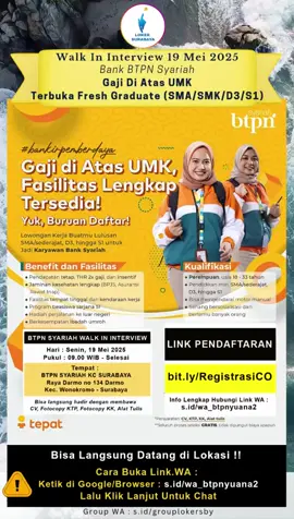 Lowongan Kerja Walk In Interview BTPN Syariah #lowongansurabaya#lowkersurabaya#lowongankerjasurabaya#lokerfreshgraduate#lowonganfreshgraduate#lokersma#lokersmk#lokerdiploma#lowongans1 