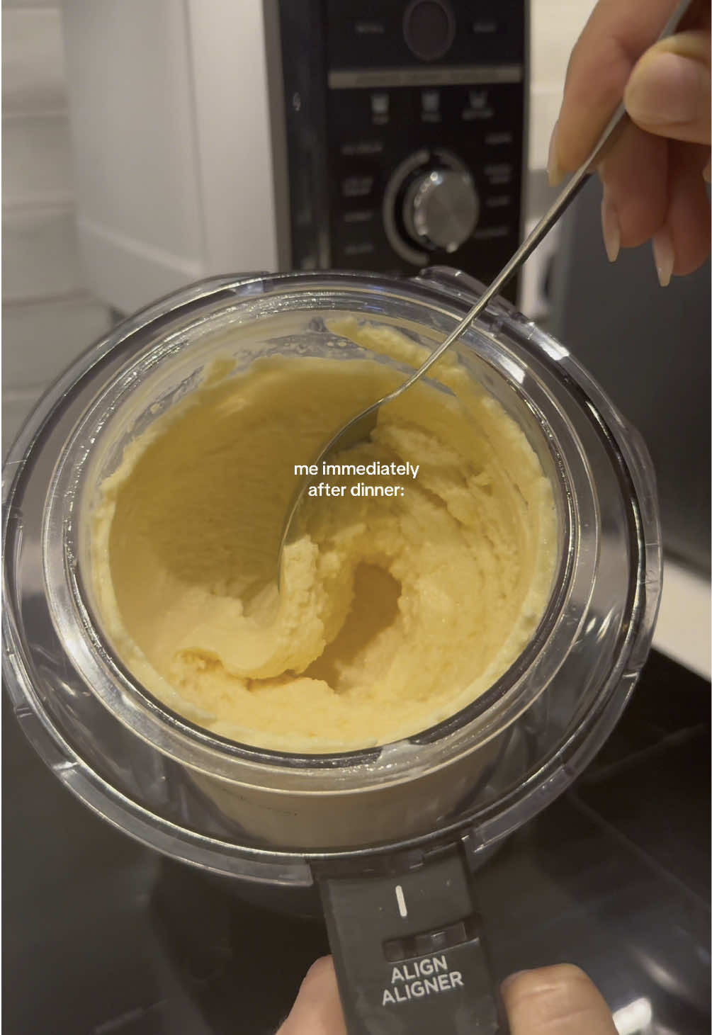 High protein mango ice cream 🥭 This recipe is from @Kristen Nutritionist BSc(Hons) - unreal 😍 Kristen doesn’t use a Ninja Creami to mix it, just puts it in some glass tuppaware and freeze for a few hours!  My @Ninja Kitchen Creami & @nutribullet UK were kindly gifted 🤍 Ingredients: 300g low fat cottage cheese 250g frozen mango (or mixed exotic fruit) - can also use fresh! 3 tbsp honey Dash of milk to help blend  #highproteinicecream 
