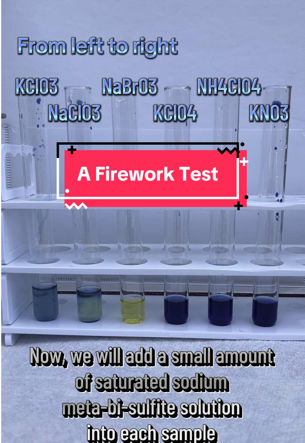 Today let's explore several chemical tests to differentiate different oxidizers in fireworks! Whether you're curious about the composition of fireworks from your local store, or you're interested in exploring pyrotechnic science at home, this video will come in handy #science #scienceexperiments #chemistry #viralvideo #sciencefair #DIY #diyproject #LearnOnTikTok #educational #educationalpurposes #fire #firework #dye #purple #methyleneblue #chlorate 
