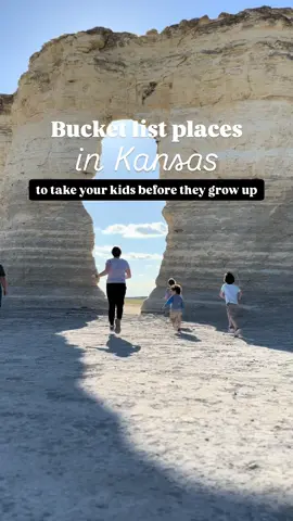 Bucket list places in Kansas to take your kids before they grow up 📌 Save this post for your next Kansas roadtrip! Here are some of the most amazing places in Kansas that you will definitely want to explore with your kiddos. 🏰 Castle Rock. Climb and explore this natural playground that used to be the ocean floor. You might even get lucky and find a fossil.  🚂 Abilene & Smoky Valley Railroad, Abilene. Take a ride on this vintage steam locomotive. Perfect for those train obsessed. 🦬 Maxwell Wildlife Refuge. Take a tram ride out through the prairie to see the giant herd of bison and elk. Pro tip: come in the spring to see the babies.  🏛️ Capitol Building. This impressive and historic piece of architecture is a must see for all Kansan’s and visitors. Pro tip: take a free guided tour up into the dome.  🔥 Keeper of the Plains. This iconic statue is located in downtown Wichita along the Arkansas river. The flames are lit nightly. Pro tip: rent a kayak or paddle boat to see the lighting at the best view.  🎠 Riverside Park & Ralph Mitchell zoo, Independence. This park is home to a huge playground, free zoo, 5 cent carousel rides and 50 cent train rides. 🦬 Tallgrass Prairie National Preserve, Strong City. Explore the nature center, tour the historic 1800’s house, and hike the trail to see the herd of bison.  🛶 Wilson Lake. Hike the Rocktown trail, or paddle out of the unique rock formations. Definitely one of the most beautiful lakes in Kansas.  🪨 Rock City. Climb, run and explore on these prehistoric boulders leftover from Kansas’ days as an ocean.  🐖 Deanna Rose Children’s Farmstead, Overland Park. Peek into pioneer life at this vintage farmstead. Go cane pole fishing, bottle feed the goats, or take a hay rack ride. 🦙 Manna Meadows Alpaca Farm, Bonner Springs. Pet, feed and take an alpaca for a walk at this unique farm. 🦜 Tanganyika Wildlife Park, Wichita. This is a unique, one of a kind, immersive zoo where you can get up close and personal with the animals. 🚗 Cars on the Route, Galena. Visit the tow truck that inspirired the character Mater from Disney’s Cars.  #kansas #midwest 