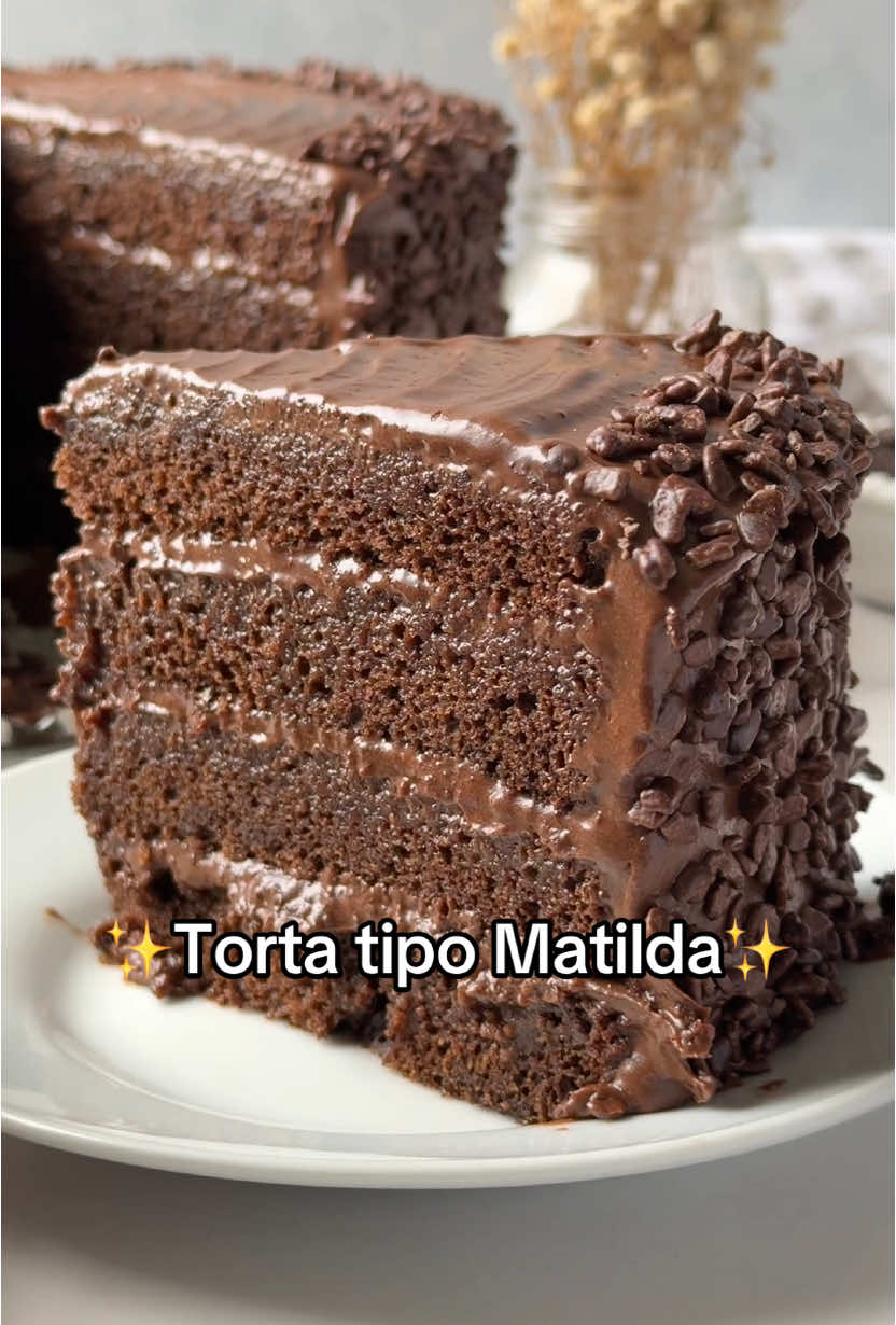 Torta de chocolate🍫💖 Ingredientes✨ Para 2 moldes de 20cm •250gr de harina de trigo (2tzas) •80gr cacao en polvo (3/4tza) •400gr azúcar blanca (2tzas) •1 y 1/2 cdta polvo para hornear •1/2cdta bicarbonato  •2 huevos grandes •250ml leche entera (1tza) + 1cda vinagre blanco  •185ml café caliente (3/4tza) •180ml aceite (3/4tza) •Vainilla •Crema Bariloche (receta en el video anterior) Horno a 175°C por 40-45min aprox. Almíbar: 250ml de agua + 200gr de azúcar. Cocina todo a fuego medio, cuando empiece a hervir, déjalo 3min más y retira del fuego. #recetasfaciles #postresfaciles #tortas #tortadechocolate #chocolate #matilda