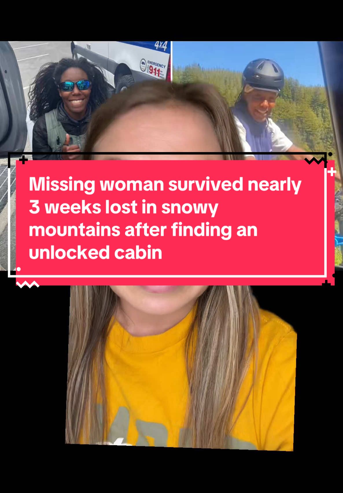 Missing woman survived nearly 3 weeks lost in snowy mountains after finding an unlocked cabin #news #awareness #missing #missingfound #crimedivewithjess #survival #prayers #california #sierranevadamountains #rescue 