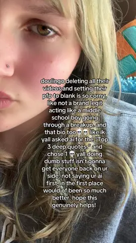 ‼️EDIT: comments are off now cause yall idiots wanted to SPAM  🍇 THREATS AND DEATH THREATS AT ME. grow tf up. 🍇 jokes and threats aren’t funny.  YOU DO IT TO YOURSELF, lowk hoping it’s a protest from the marketing team. but i don’t think it’s a hack cause the videos aren’t actually deleted and neither are the tiktok shop listings they profit off of. and hoping they didn’t just fire the marketing team too💀 #duolingo #brandsarentyourfriend #duolingobird #duolingoowl #ai #fyp #artificialintelligence 