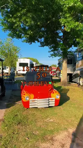 Anyone know? @Saltchasers2 #saltchasers #saltchasers2 #oceanlakesfamilycampground #oceanlakes #campground #50chevy #golfcart #customcart #custom #myrtlebeach #myrtlebeachtiktok #southern #cargirl #chevy #flame #cart