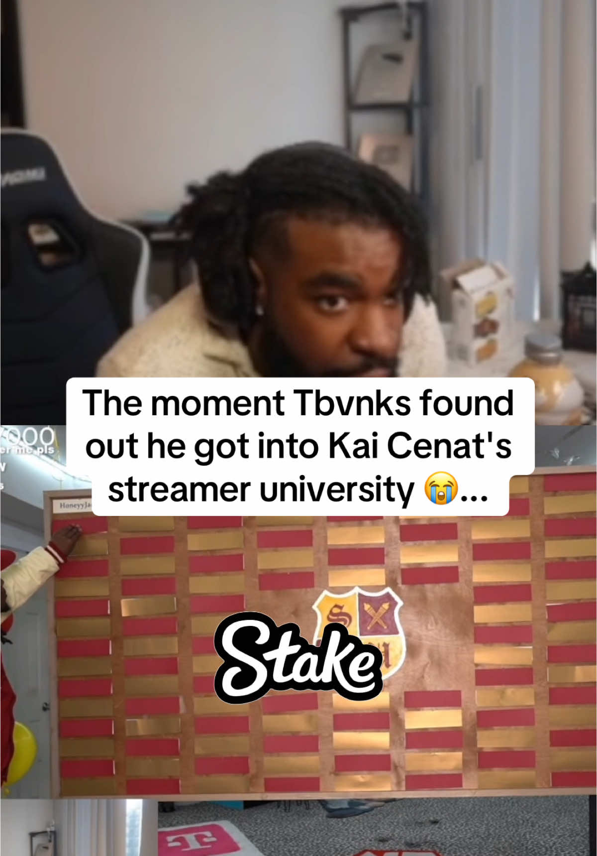 The moment Tbvnks found out he got into Kai Cenat's streamer university 😭... #tbvnks #kaicenat #streameruniversity 