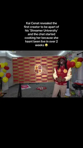 Kai Cenat revealed the first creator to be apart of his 'Streamer University' and the chat started cooking her because she hasnt been live in over 2 weeks 😭 #kai #kaicenat #amp #twitch #twitchstreamer #fyp #foryoupage #fypシ #trending #viral 