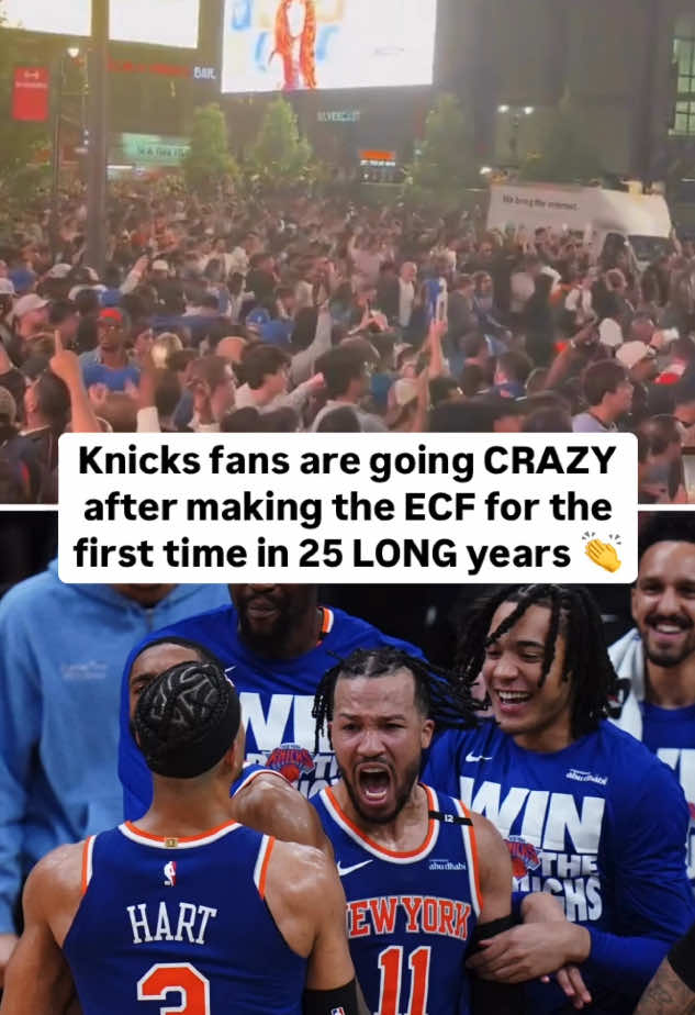 Seventh Avenue is a MAD HOUSE after the Knicks defeated the Celtics to clinch their first ECF berth in 25 years 🍾👏 (🎥: ESPNNewYork / X) #knicks #newyorkknicks #knickstape #knicksnation #newyork #nyc #newyorkcity #NBA #nbaplayoffs #basketball 