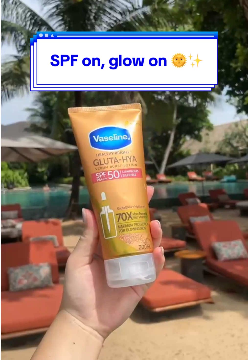 Kulit belang? Not on my watch! SPF 50 dari Vaseline Gluta-Hya selalu jadi andalan pas outdoor-an ☀️ #VaselineGlutaHya #Vaselineid #Vaseline #bodycare #bodylotion 