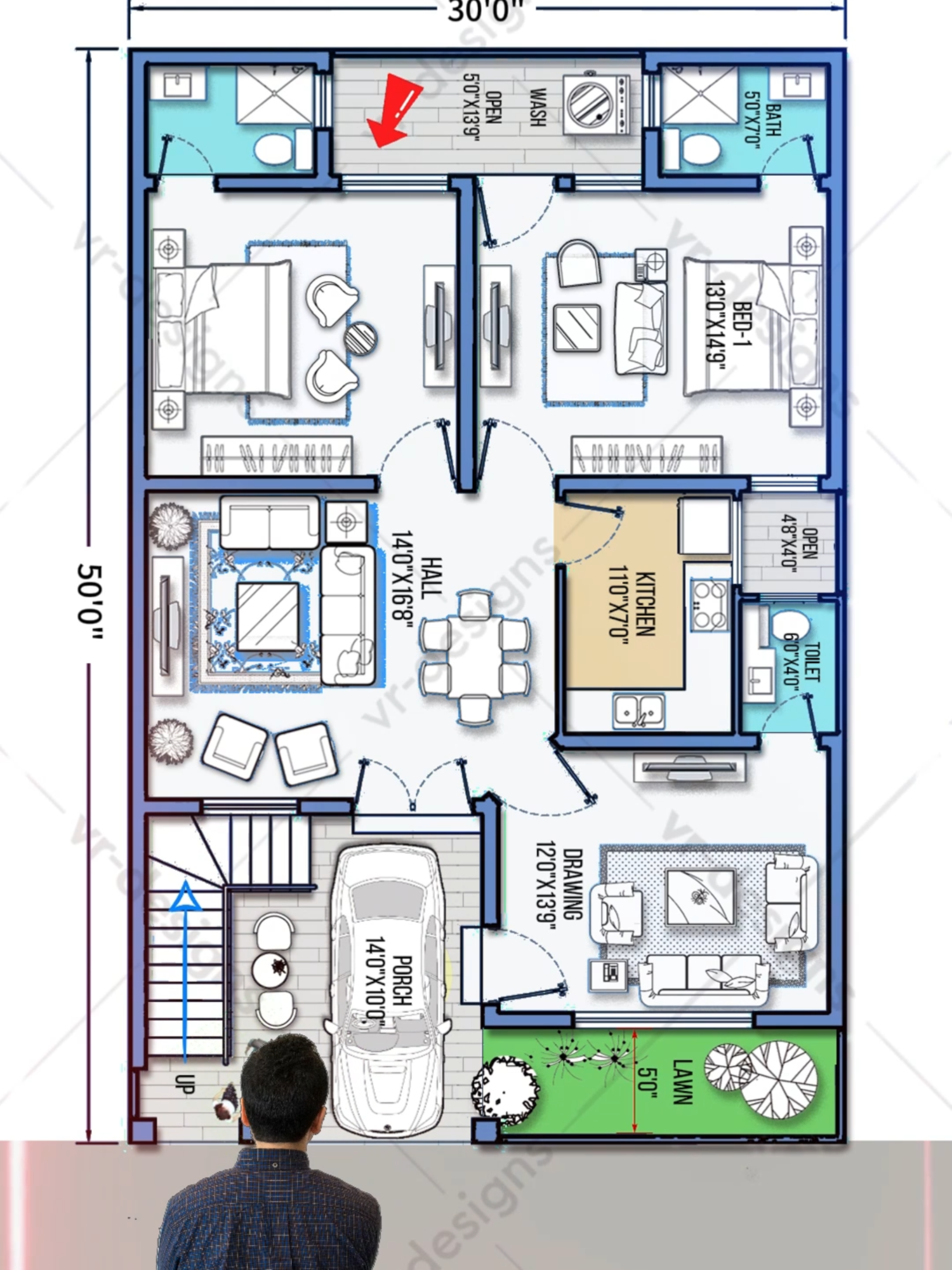 30’×50’ Indian house plan, 2 bhk with car parking, 30 by 50 home plan, 30*50 house design #indianhouseplan #houseplan #housedesign #floorplans #housemap #gharkanaksha #floorplan #makankanaksha, 6-004-3月29日 (3)-30x50-newlong-short-a