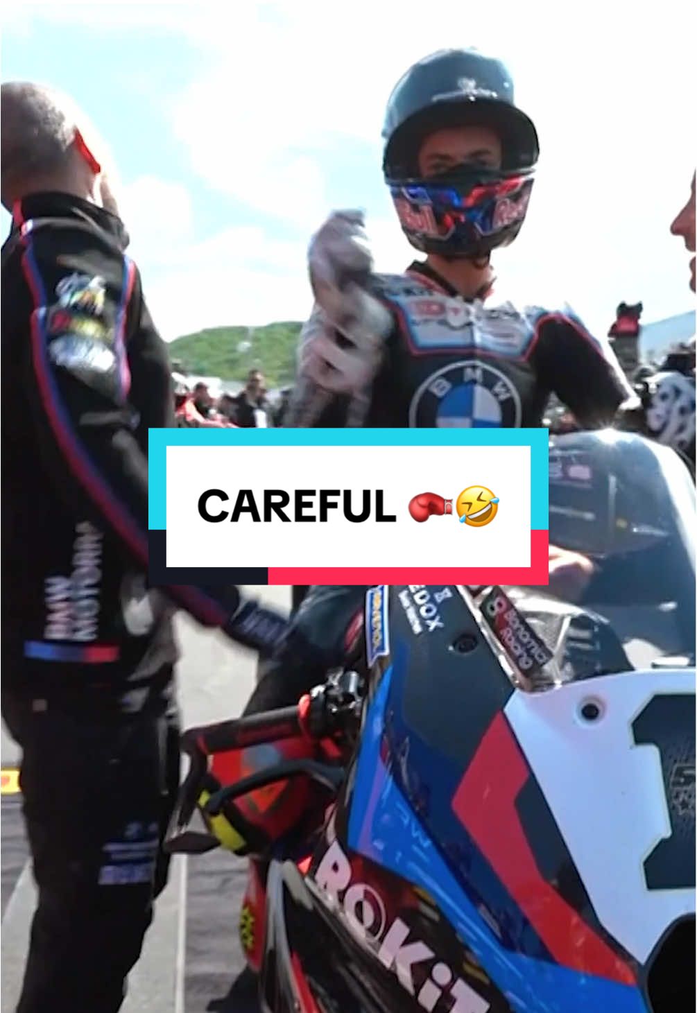 CAREFUL! ⚠️ Note for next time: always check your surroundings when talking with your hands 🥊😅 #CzechWorldSBK🇨🇿 #WorldSBK #motorcycle #Motorsport #racing   #sportsontiktok  