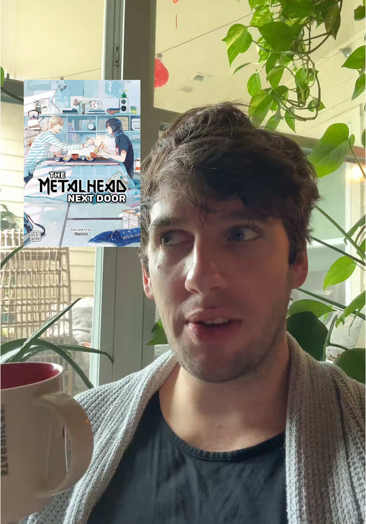 Excuse me hair I just woke up and can’t function without my coffee first.  The Metalhead Next Door is a cute BL manga that has a fun premise with a character who falls for a new friend and has to try and tackle those feelings head on.  #BookTok #manga #blmanga #bl 