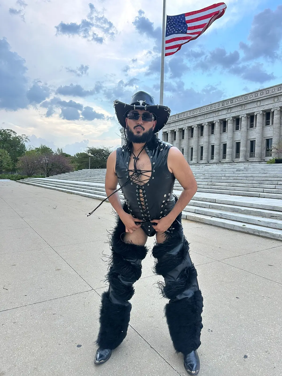 Buckin the house down bootz 🖤⛓️ inspired by Beyoncé’s power of channeling a mix of genres. She can be cowboy country and rock, punk, funk, house and other sub genres and don’t need no permission. A queen! Also inspired by  Evan Clayton a 🔥🔥 fashion designer!  . . #cowboycarter #cowboy #leather #leatherchaps #cowboychaps #cowboycarteroutfit #cowboycarterchicago 