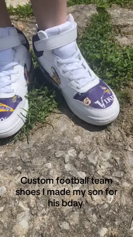 When your son wants you to make him something you do it !! He loves the Vikings so now he has his own custom Viking kicks !! #football #momlife #letsgo 