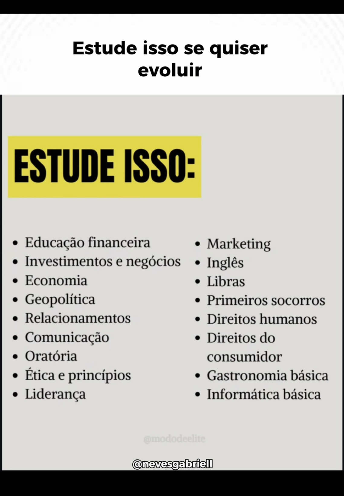 Estude isso se quiser evoluir #mentalidade #desenvolvimentopessoal #estudos 