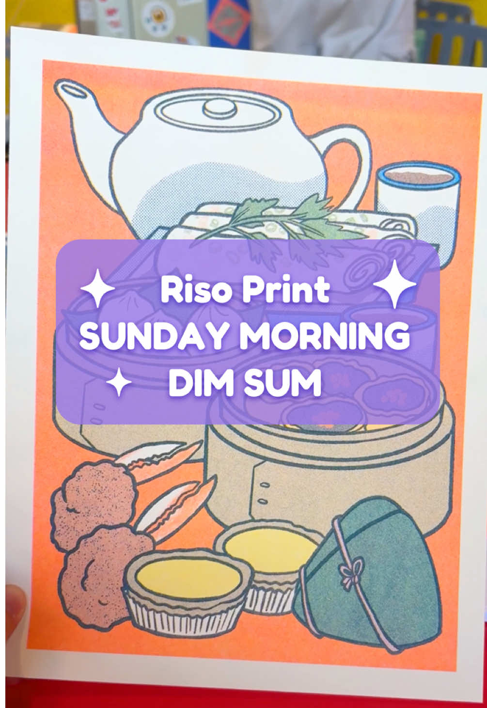 new riso illustration inspired by my childhood🥰 #risoprints #dimsum #aapiartist #aapiheritagemonth #risograph 
