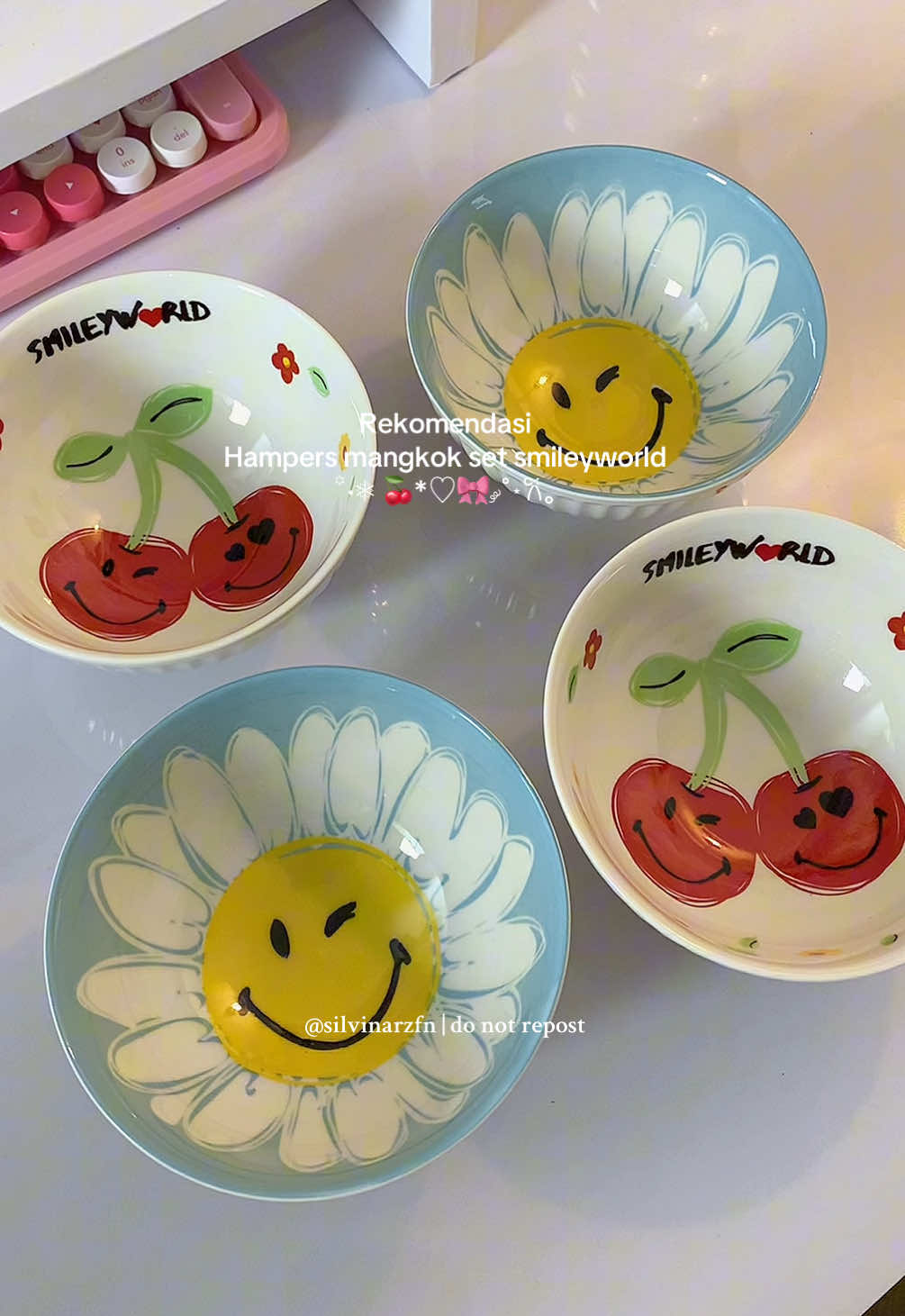 Motif mangkoknya lucu 🍒 #sovenirmangkok #hampers #hamperslebaran #hampersmangkok 