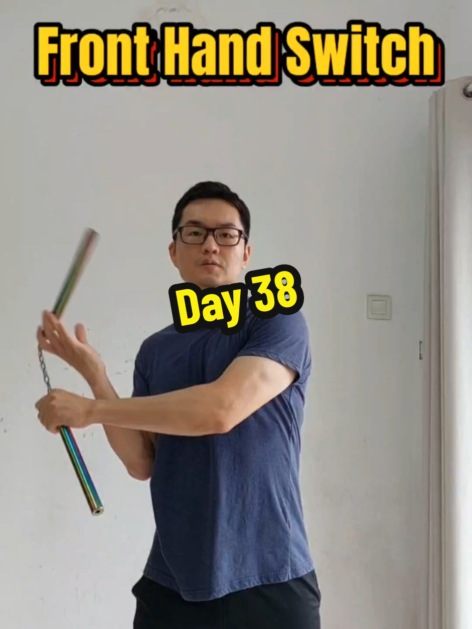 Day 38 Basic Nunchaku Move: Front Hand Switch I spent a long time on step 3, but that's alright. Always practice at our own pace! #nunchakuskills #nunchucks #nunchaku #martialarts #nunchakumalaysia #brucelee #tiktokmalaysia